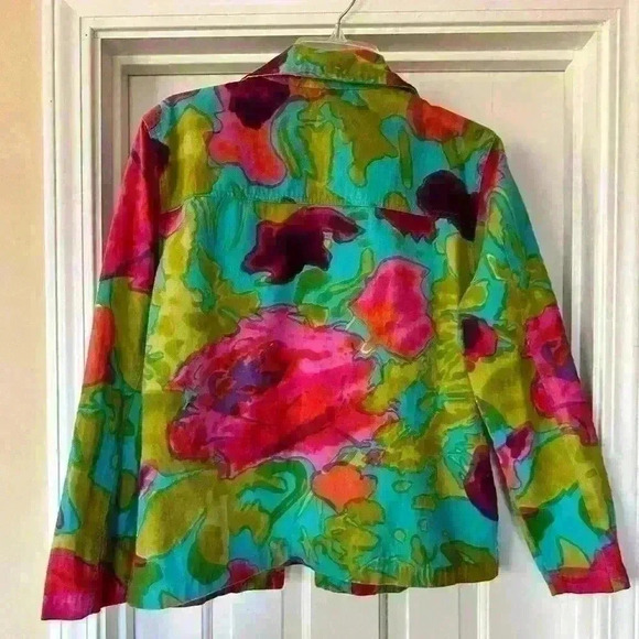 Choices Womens Jacket Sequin Green Fuchsia Multi Print Buttons Pockets Size XL - Picture 5 of 6